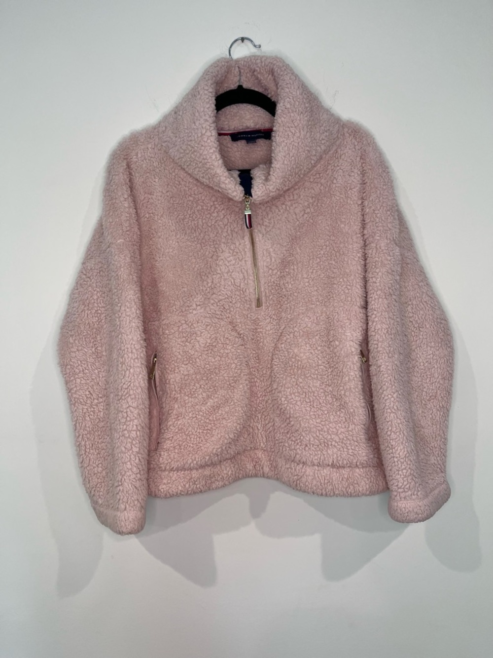 Tommy Hilfiger pink sherpa half zip pullover size L